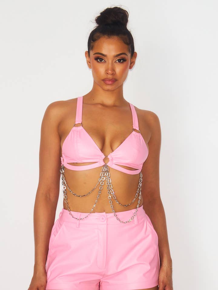 Ginny BH-top og shorts-sæt i imiteret læder (HGC9709) for engroshandel hos Hot & Delicious