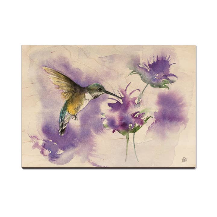 Two Purple Flowers Wood Postcards & Magnets for wholesale by DaydreamHQ