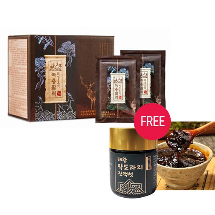 Boîte de 1 chef-d'œuvre de vitalité de Geungho Park 20 sachets d'extrait de bois de velours + sirop de racine de campanule (cadeau) pour la vente par KPurity