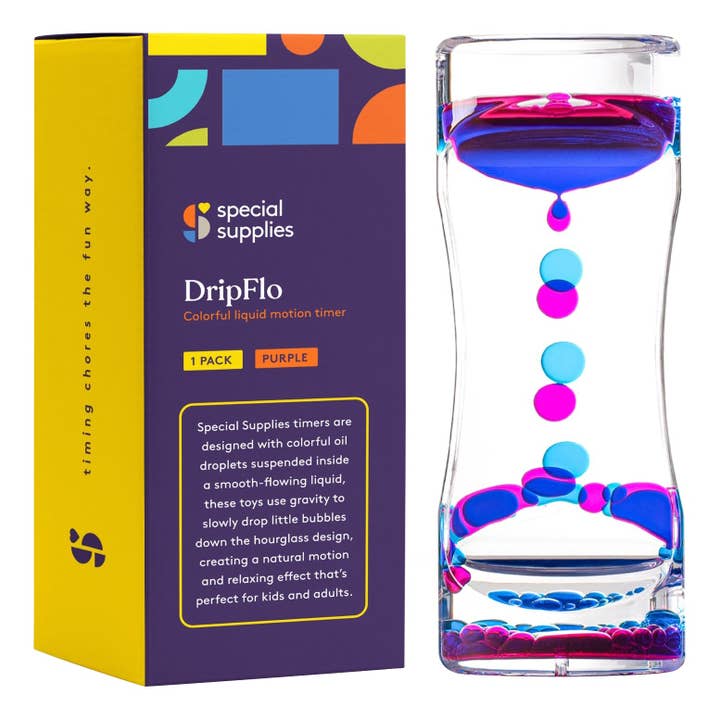 Special Supplies - Wholesale Fidget Toy - Kids - Special Supplies Liquid Motion Bubbler Toy (1-Pack) Colorful Hourglass Timer with Droplet Movement, Bedroom, Kitchen, Bathroom Sensory Play, Cool Home or Desk Decor (Purple)