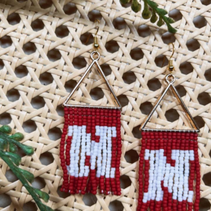 Made by Melissa - Wholesale Dangle Earrings - Nebraska Huskers Triangle Beaded Earrings - Made to Order