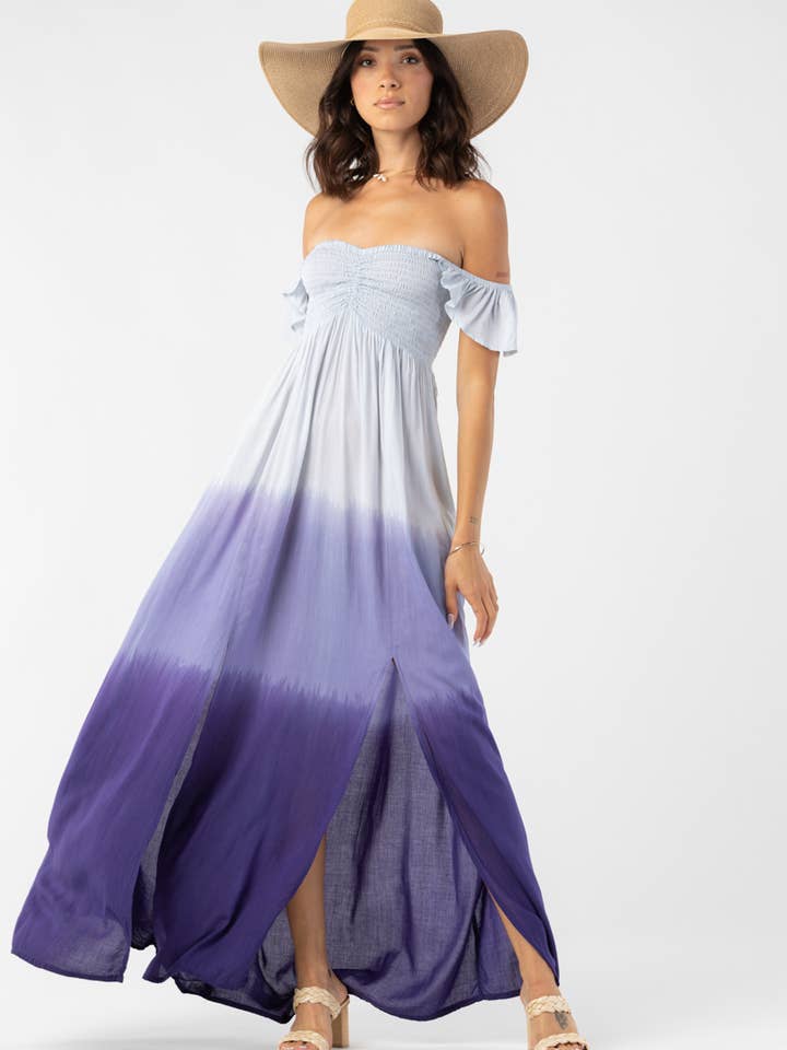 White Indigo Ombre Hollie Maxi Dress for wholesale on Faire