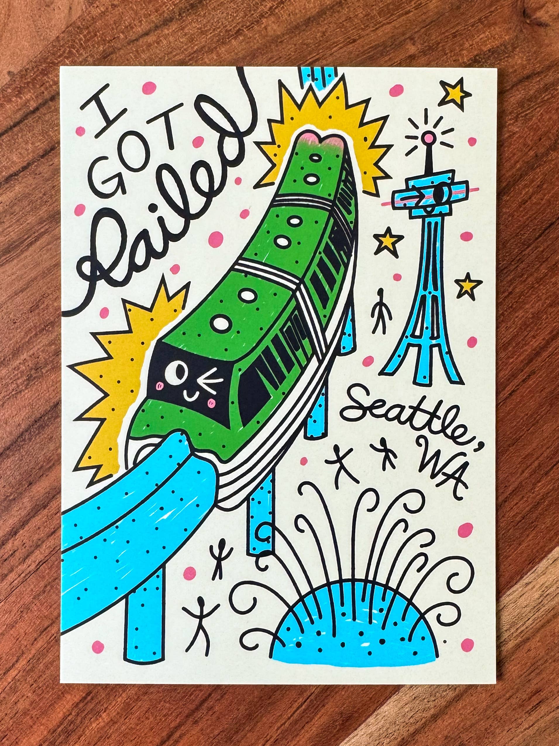 Wug Prints - Vendita all'ingrosso Cartoline - Cartolina del Monorotaia di Seattle "I Got Railed"2