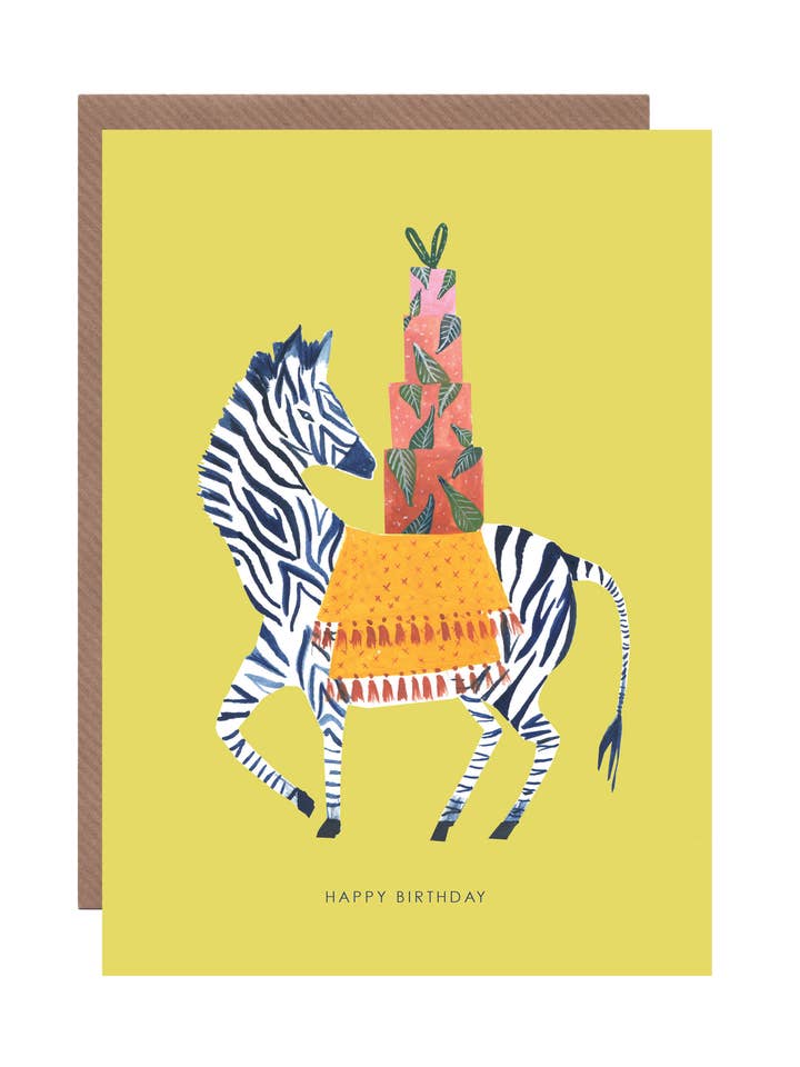 'Zebra With Presents' Birthday Greetings Card for wholesale by Hutch Cassidy