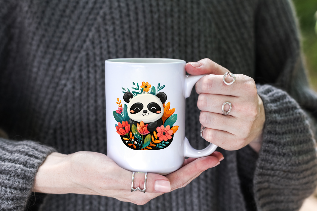 Prairie Chicken Sticker Shop & Gifts - Wholesale Coffee Mug - Vintage Panda & Flowers 15oz Coffee Mug  2
