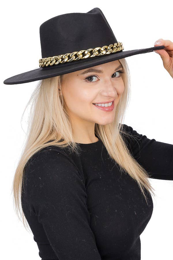 Cap Zone - Wholesale Fedora - Women's - Chunky Cuban Chain Pinch Crease Wide Rancher Hat7