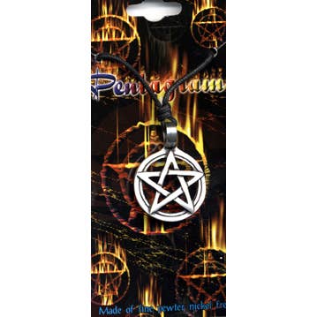 Pewter Pentagram Black Cord Necklace Carded for wholesale by Western Counties Wholesale