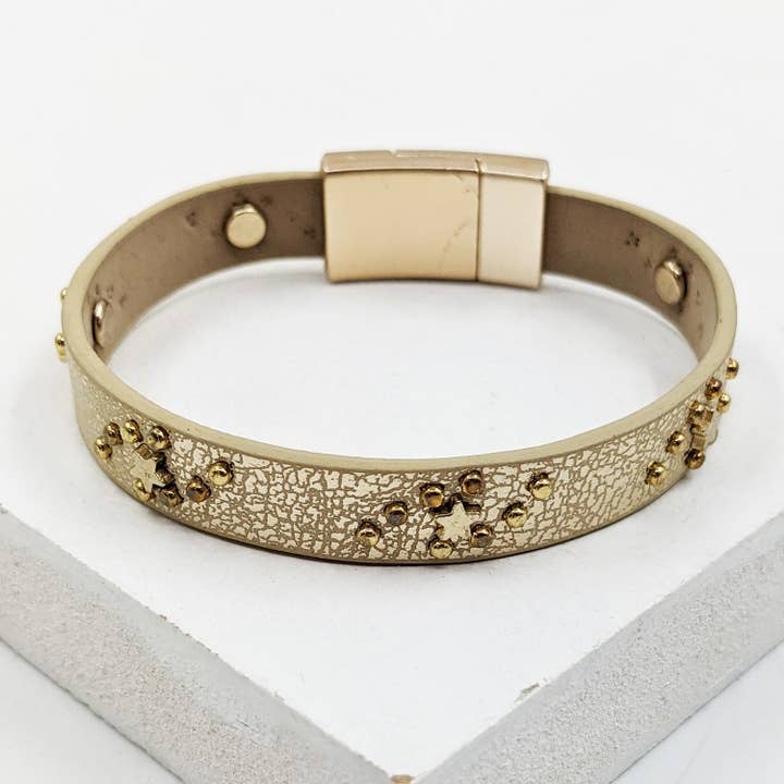 Vintage PU simple bracelet with mini stars and studs elements for wholesale by Tempest Designs