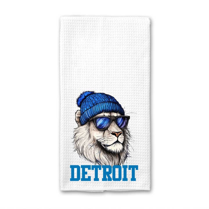 Detroit Beanie Lion Waffle Weave Towel for wholesale by Into The Desert