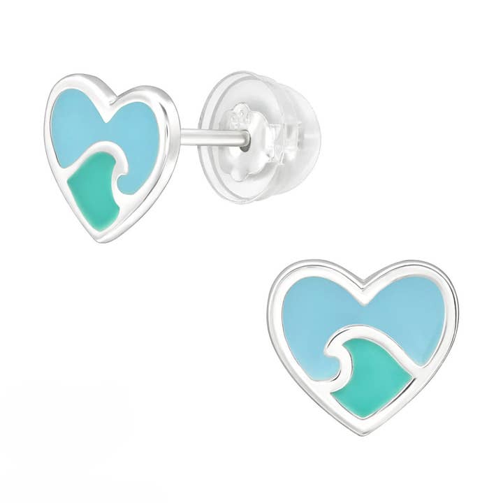 Colorful Wave in Heart Stud/Post Earrings for wholesale by Moonrise Jewelry