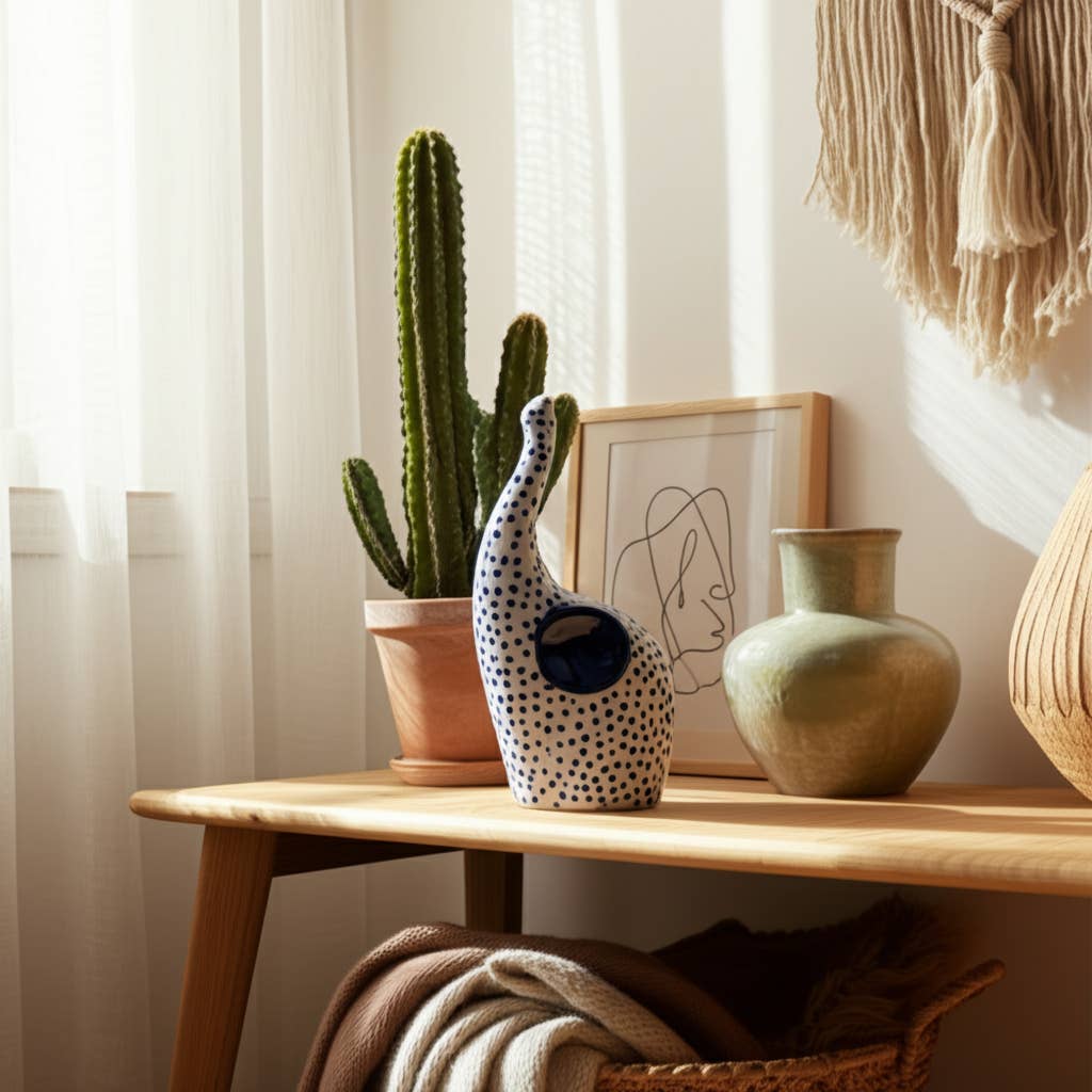 Sagebrook Home - Wholesale Decorative Figurine - Blue/White 8x4 in. Stoneware Hand-Stamped Trunk Up Elephant0