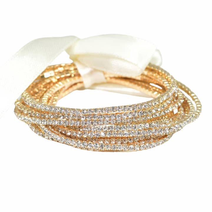 SOPHIA WHOLESALE - Wholesale Bangle Bracelet - Crystal Rhinestone Stretch Bracelet Set5
