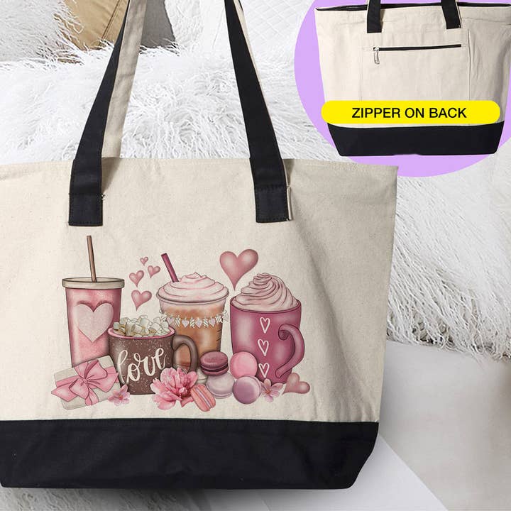 Valentine Coffee Love Hearts - Valentine's Day Canvas Tote for wholesale by House Of Rodan