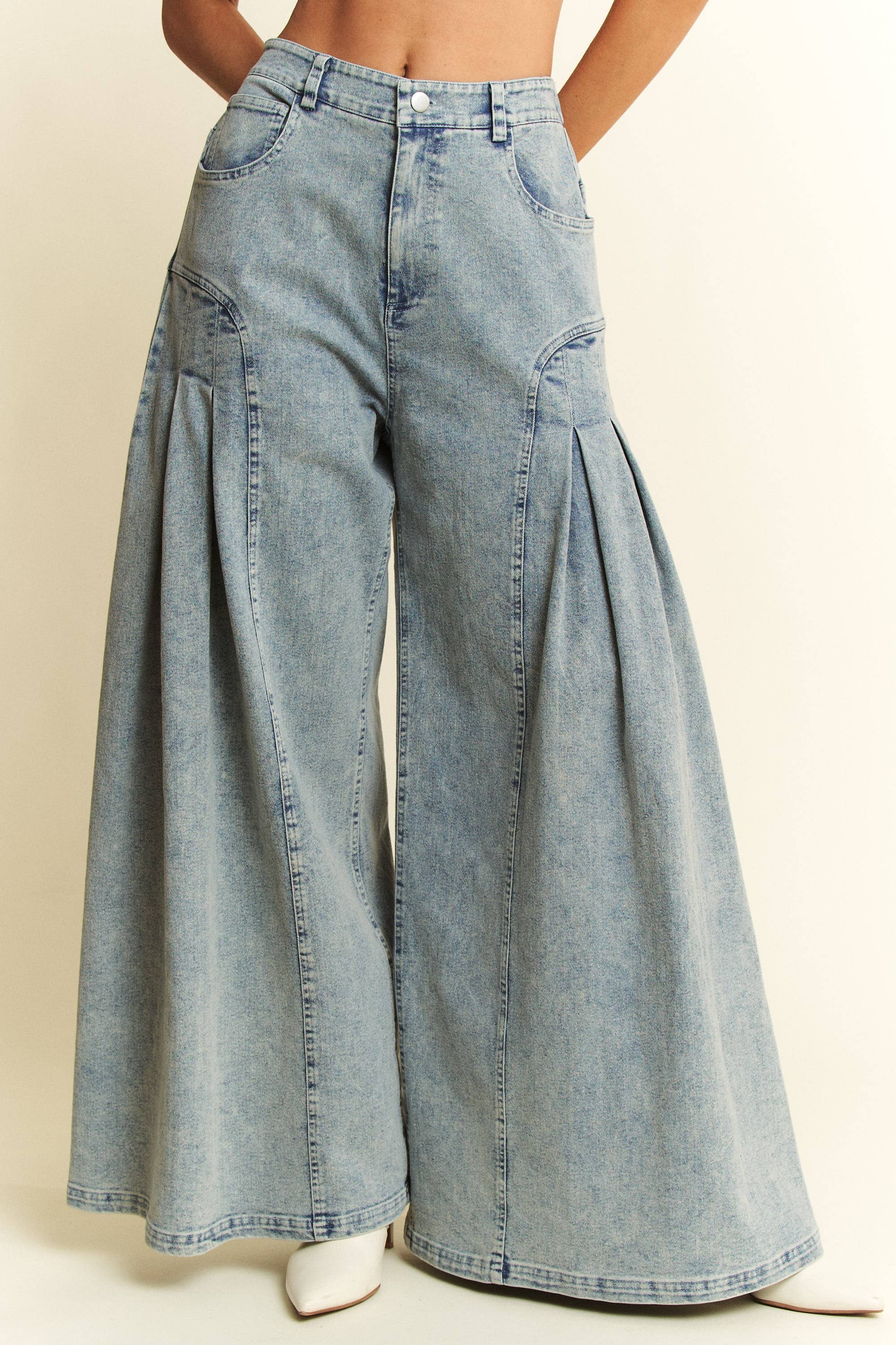 PLUS SIZE DENIM WIDE LEG FLARED PANTS for wholesale on Faire8