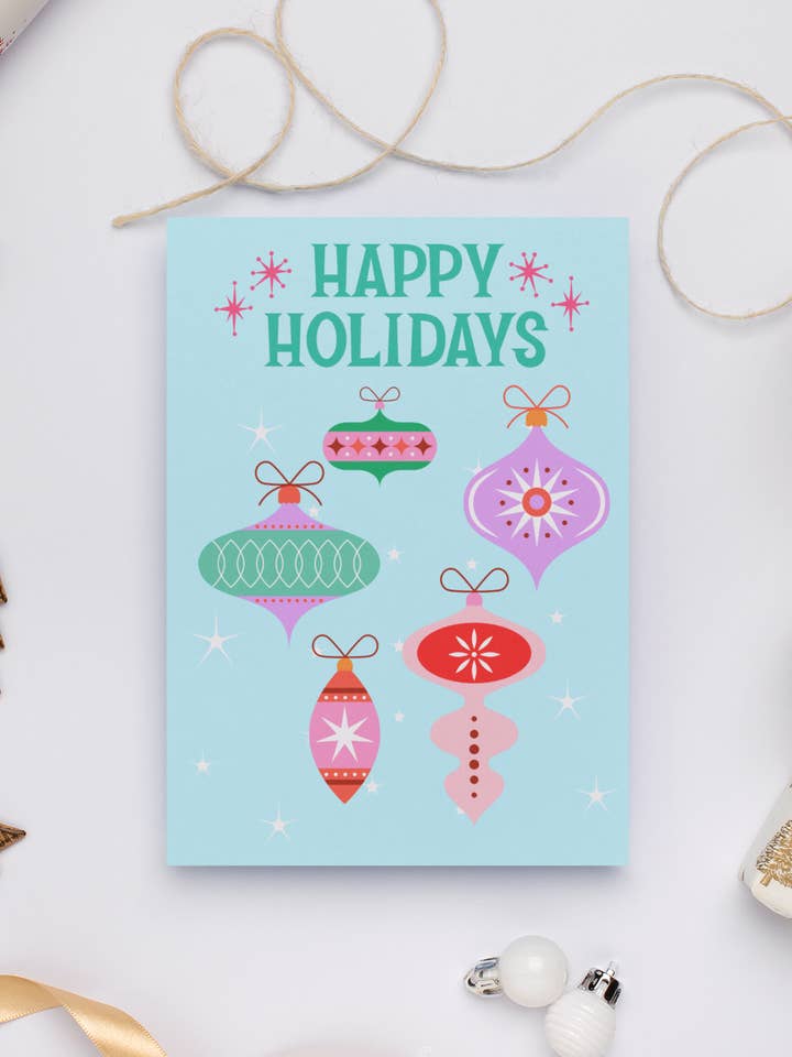 Retro Ornament Holiday Greeting Card - 5 x 7 with Envelope for wholesale by Golly Gee Press