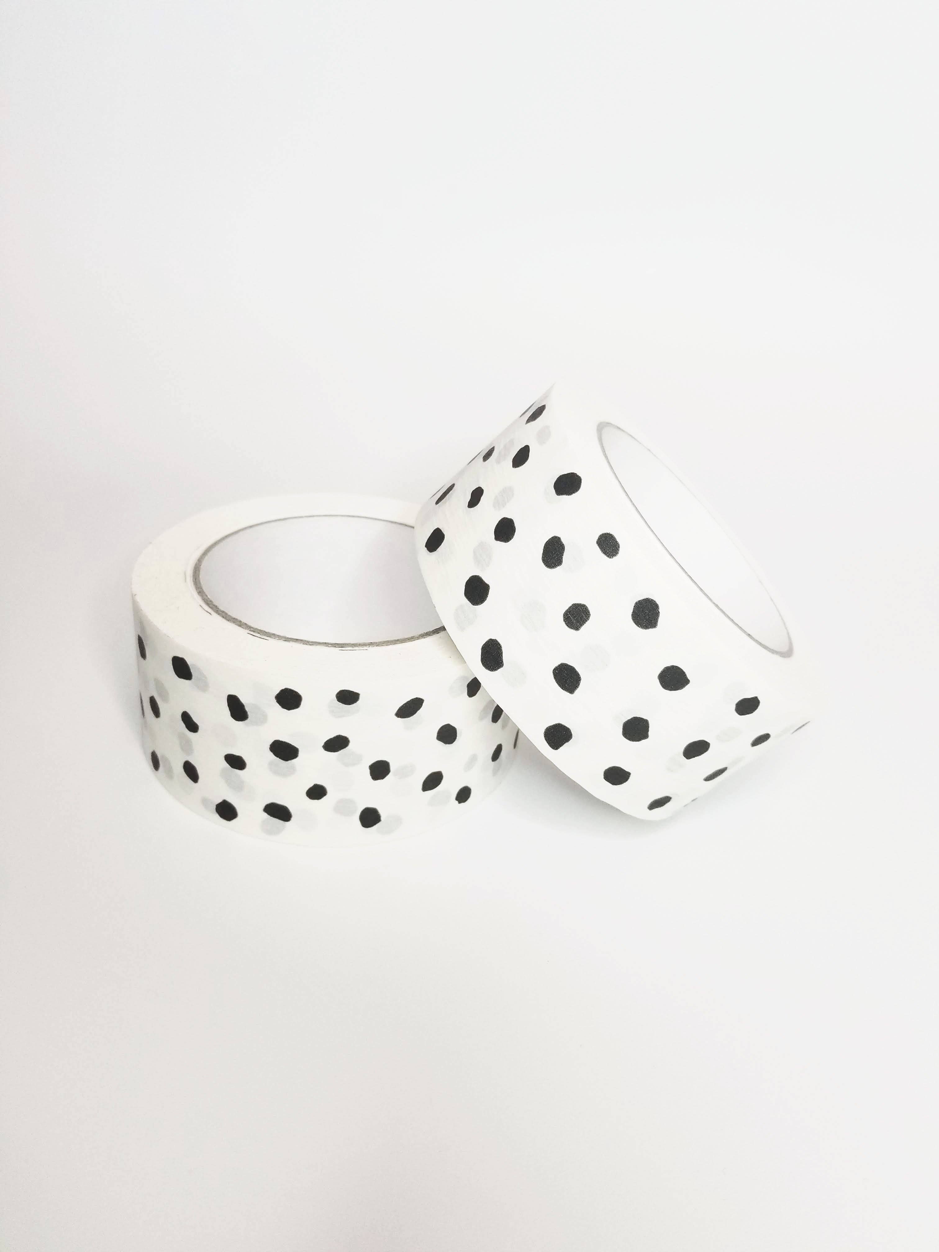 Tissue & Tape – wholesale Tape – Black polka dots on white paper | Packaging tape - 50mm1