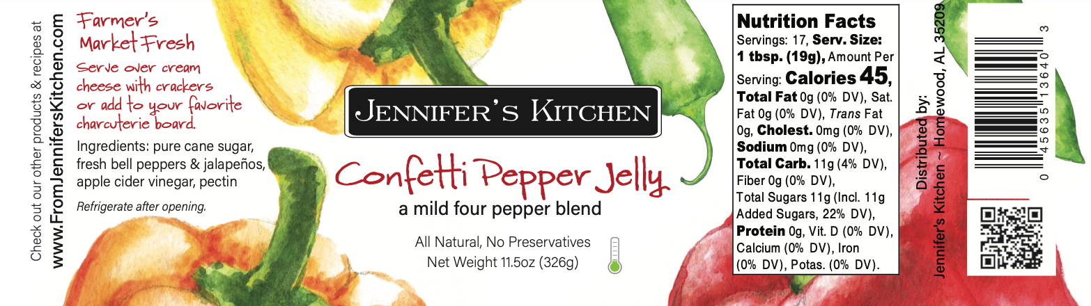 Jennifer's Kitchen - Wholesale Jam/Jelly - Confetti Pepper Jelly - 11 oz - CASE of 123