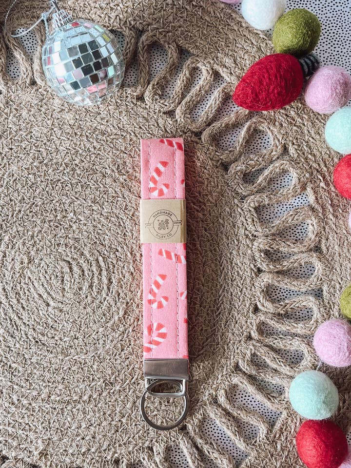 Candy Canes Christmas Wristlet Keychain, Key Fob for wholesale by Handmade Riley Co