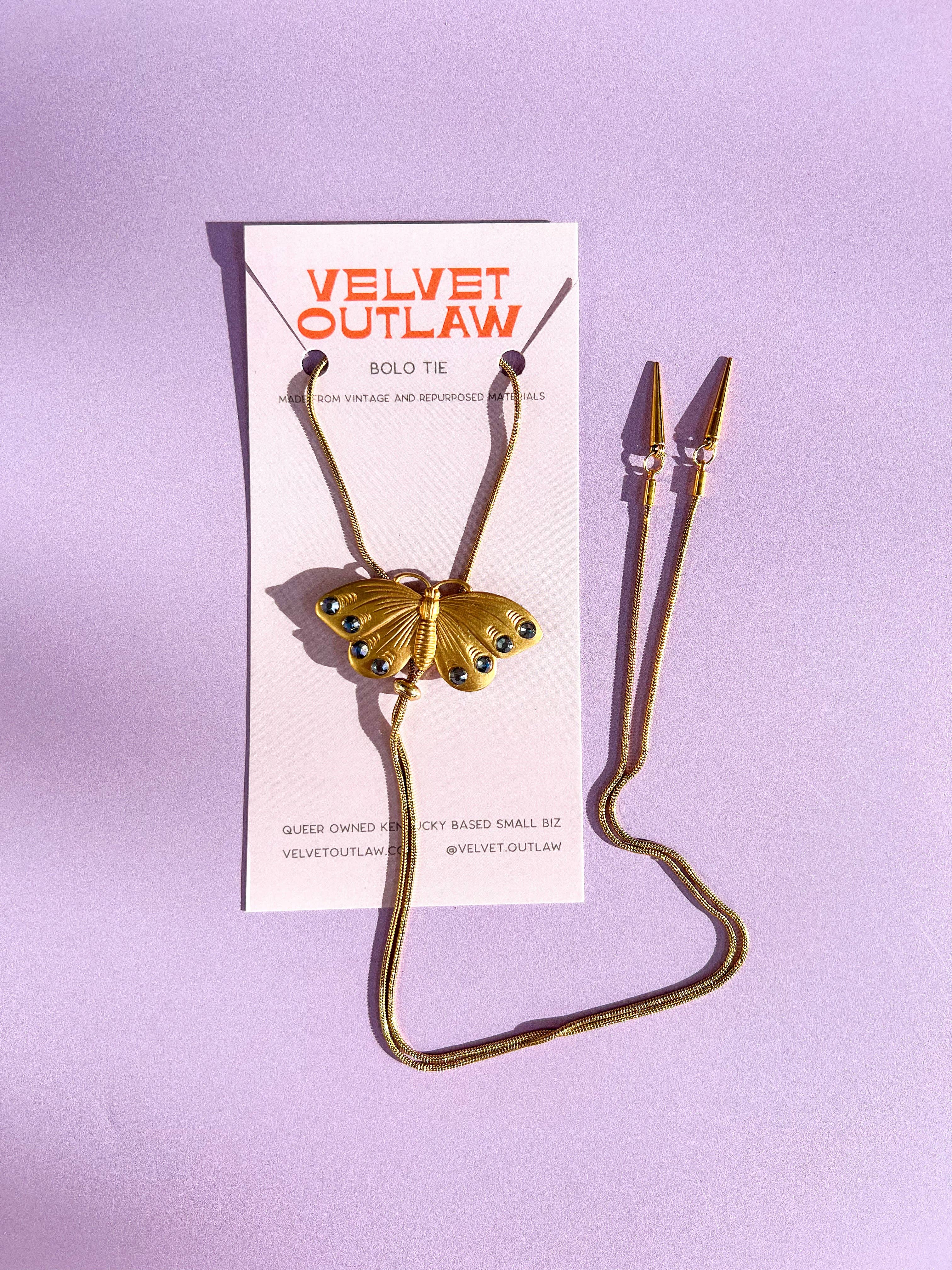 Velvet Outlaw - Wholesale Pendant/Charm Necklace - Butterfly Vintage Style Gold Bolo Tie4
