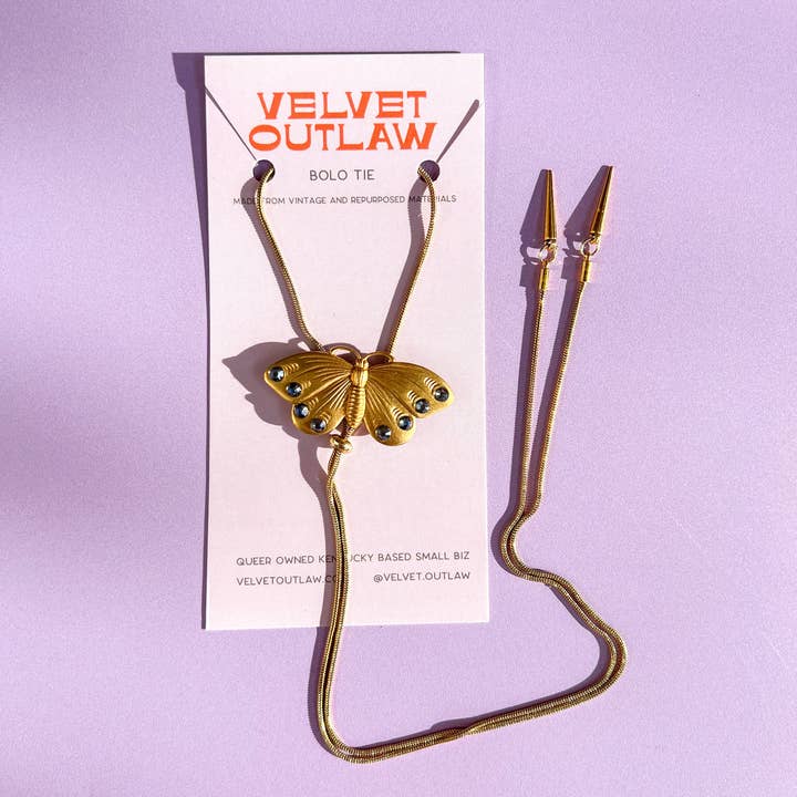 Velvet Outlaw - Wholesale Pendant/Charm Necklace - Butterfly Vintage Style Gold Bolo Tie4