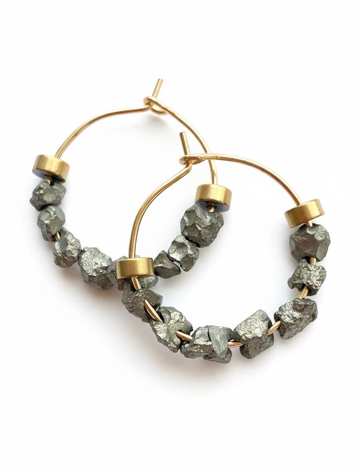 BDLHE19 - Hematite & Gemstone nugget hoop earrings for wholesale by Gist Jewellery