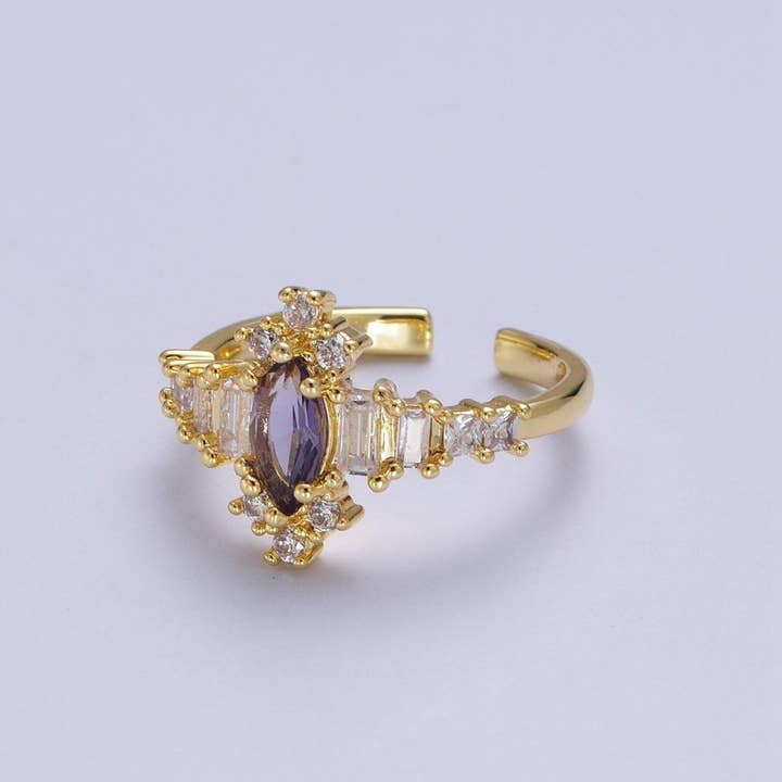 Anello regolabile in oro con ametista viola marquise e zirconi cubici baguette chiari OS S-384 per la vendita all'ingrosso da parte di Aim Eternal