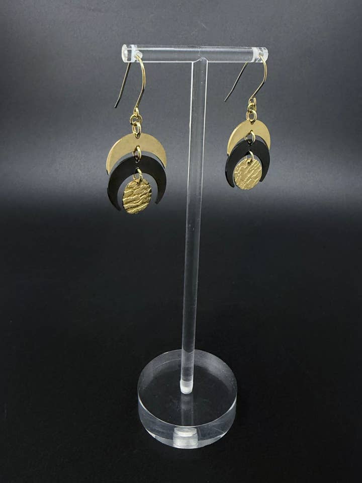 Luna Phase Earrings - 20mm Black / Gold for wholesale by Lawless