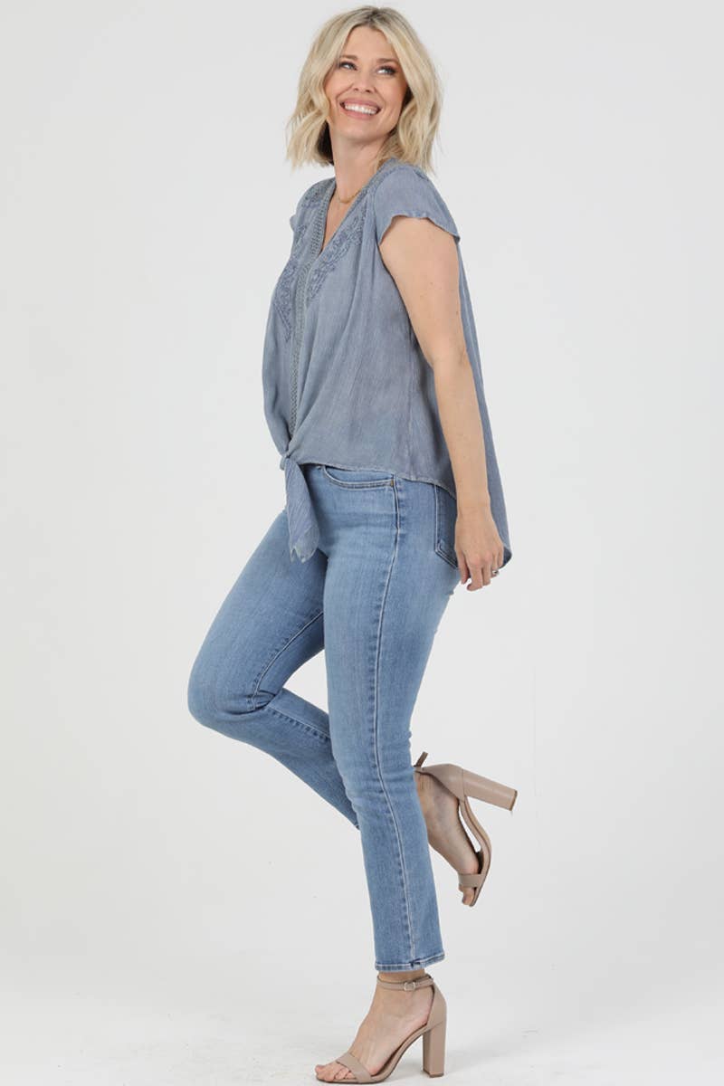 Nostalgia - Wholesale Blouse - Women's - N2U60-ASIS V NECK TIE WAIST TOP WTIH EMBROIDERY AND LACE10