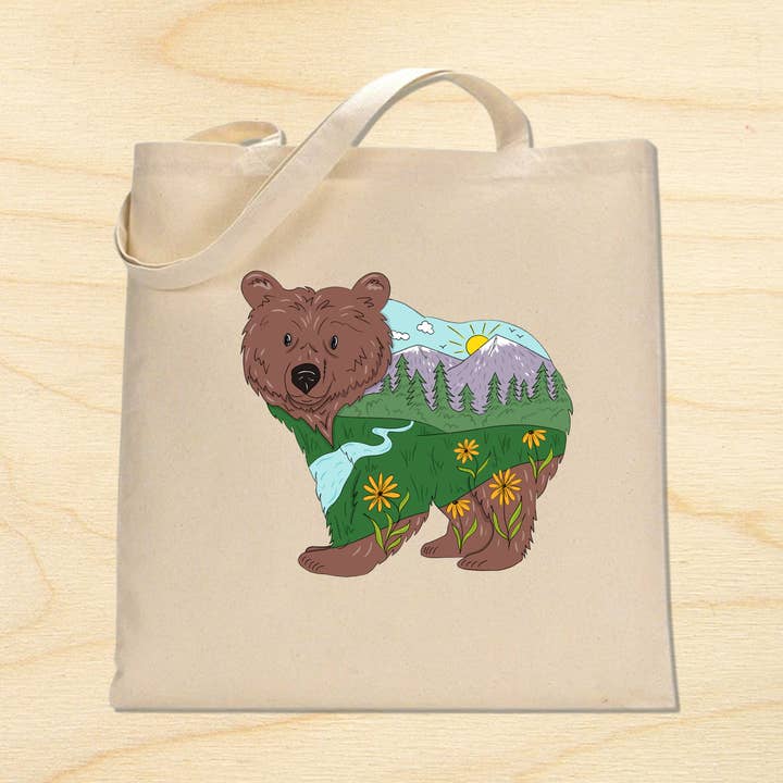 Mountain Bear Canvas Tote Bag for wholesale by KTF Design Co.