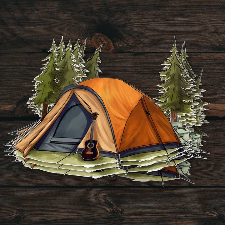 Camping-Aufkleber | Waldzelt-Design | Vinyl-Aufkleber für den Großhandel von PiggyPrintStickers