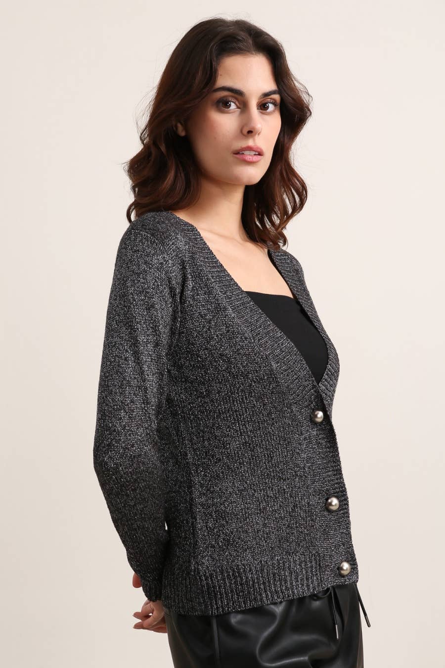 CHOKLATE PARIS - Vente Pull en maille – femme - Gilet col V en maille métallisé - 23245