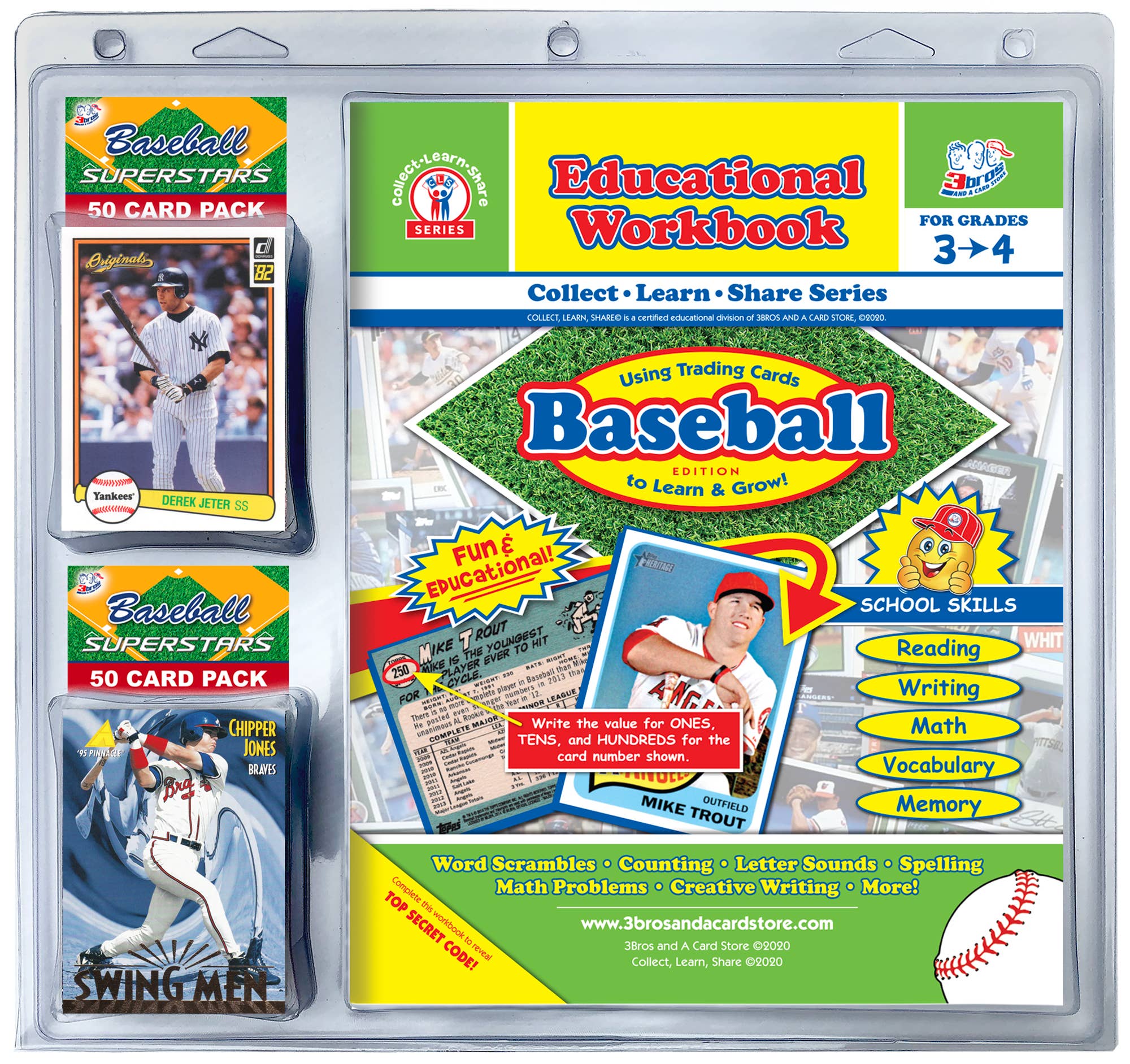 3bros And A Card Store - Wholesale Card Game - Educational Baseball Workbook Combo (Grades 3-4)1
