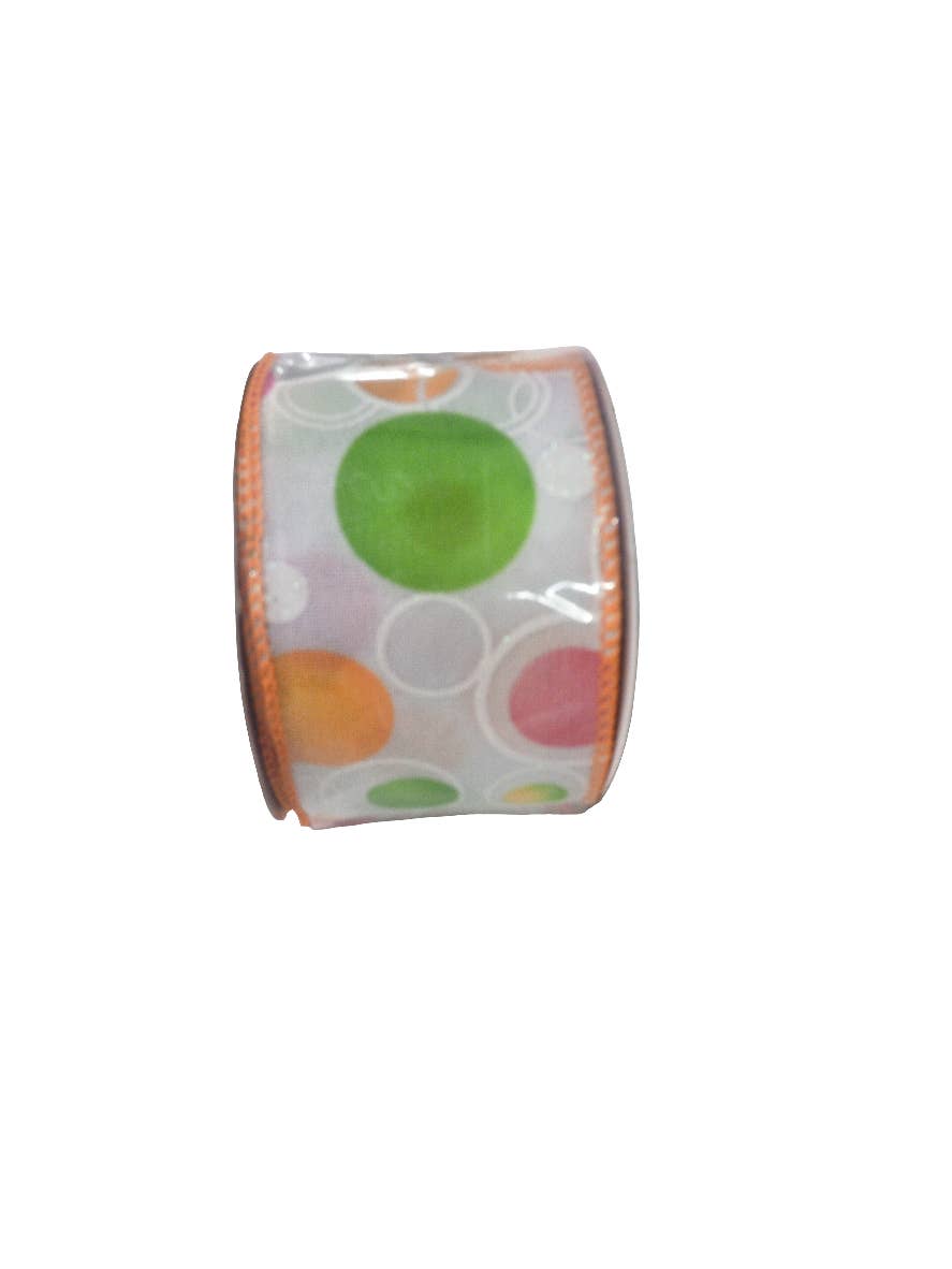 General Wholesale Inc - Wholesale Ribbon - Gift Wrapping - 2.5 X 10YD Green, Pink and Orange Polka Dot Ribbon - 153600