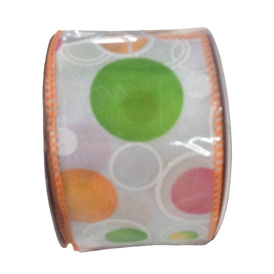 General Wholesale Inc - Wholesale Ribbon - Gift Wrapping - 2.5 X 10YD Green, Pink and Orange Polka Dot Ribbon - 1536000