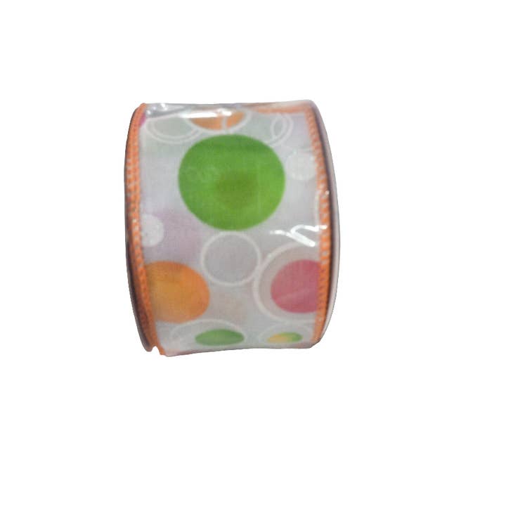 General Wholesale Inc - Wholesale Ribbon - Gift Wrapping - 2.5 X 10YD Green, Pink and Orange Polka Dot Ribbon - 153600