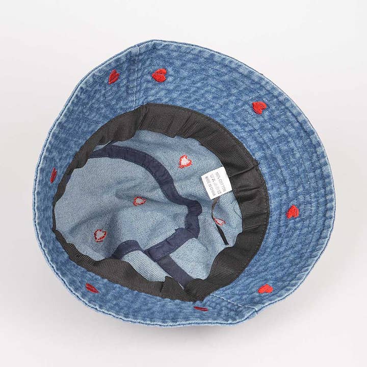 3AM BY H&D ACCESSORIES - Wholesale Bucket Hat - Women's - Denim Heart Embloidery Bucket Hat