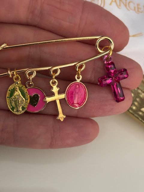 Miss DJ Angel - Wholesale Brooch - Ex-voto brooch, religious medal cross brooch, cross gift for mom, cross gift for woman, fuchsia cross charm2