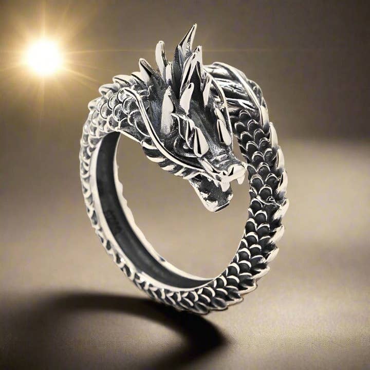 Personalized Retro Domineering Dragon Ring for wholesale by WoodWristCo