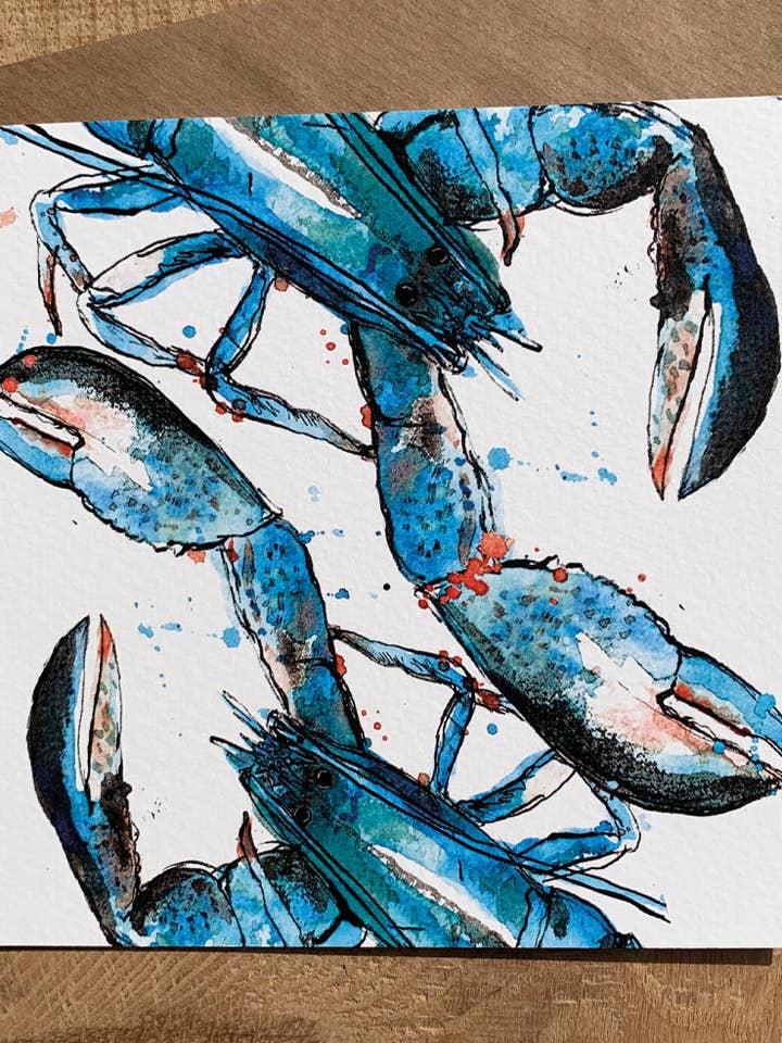 Blue Lobster Greeting Card for wholesale by Dollyhotdogs