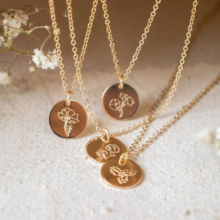 Emery and Opal – Großhandel Kette mit Anhänger/Charm – Halskette mit rundem Scheibendesign mit Geburtsblume0