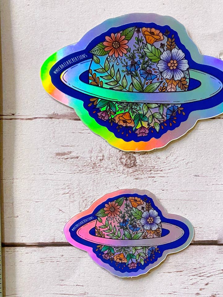 Autocollant holographique Saturne | autocollant spatial | Autocollants pour Hydr pour la vente par Michaela K Creations