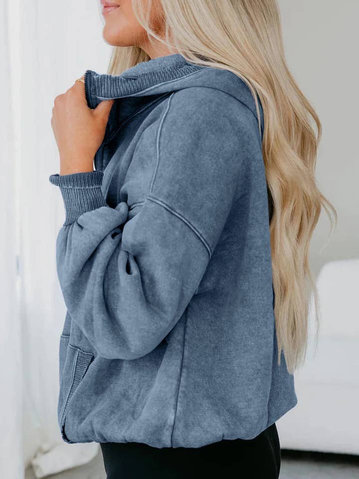 Lovesoft - Wholesale Hoodie - Women's - Canton Half Zip Kangaroo Pocket Mineral Wash Baggy Hoodie11