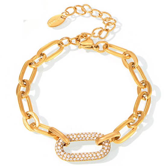 CZ Pave Oval Paper Clip Bracelet for wholesale by Savvy Bling