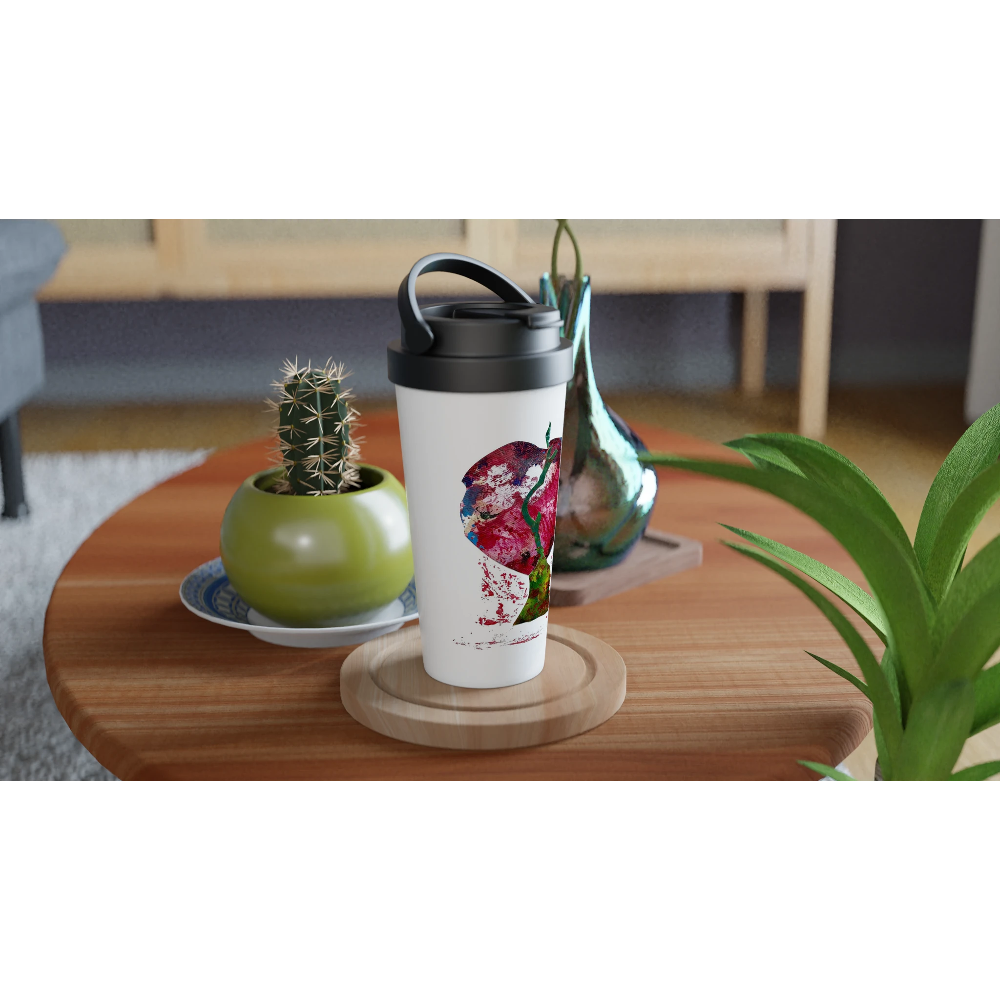 ARTLUXVISION - Wholesale Insulated Mug/Tumbler - Weißer 15oz Edelstahl-Reisebecher | Herzpflanze symbolisiert Kreativität und Wachstum2