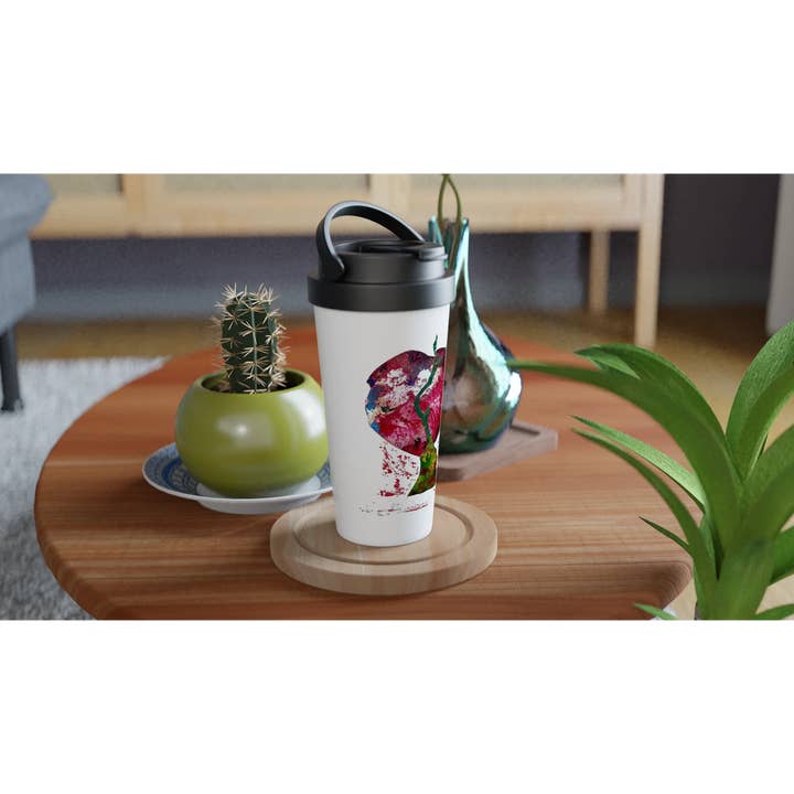 ARTLUXVISION - Vendita all'ingrosso Bicchiere/tazza termica - Tazza da viaggio in acciaio inossidabile bianca da 15oz | La pianta a forma di cuore simboleggia creatività e crescita2