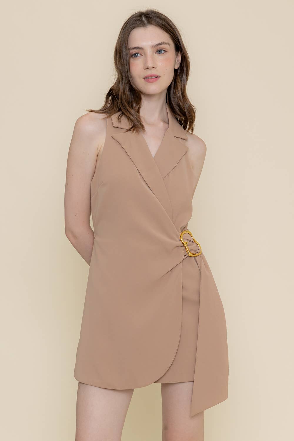 Fore Collection - Wholesale Romper - Women's - NON-SLEEVES BLAZER STYLE SHORTS JUMPSUIT-PI6130FO17