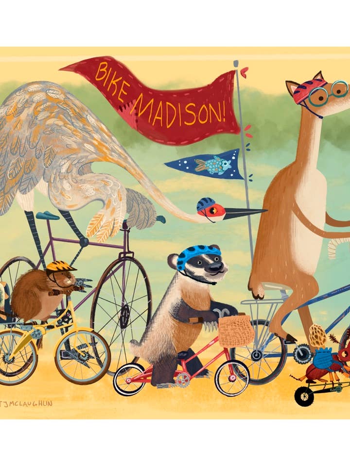 Bike Madison! Postcard print for wholesale by Hailey McLaughlin Illustrations