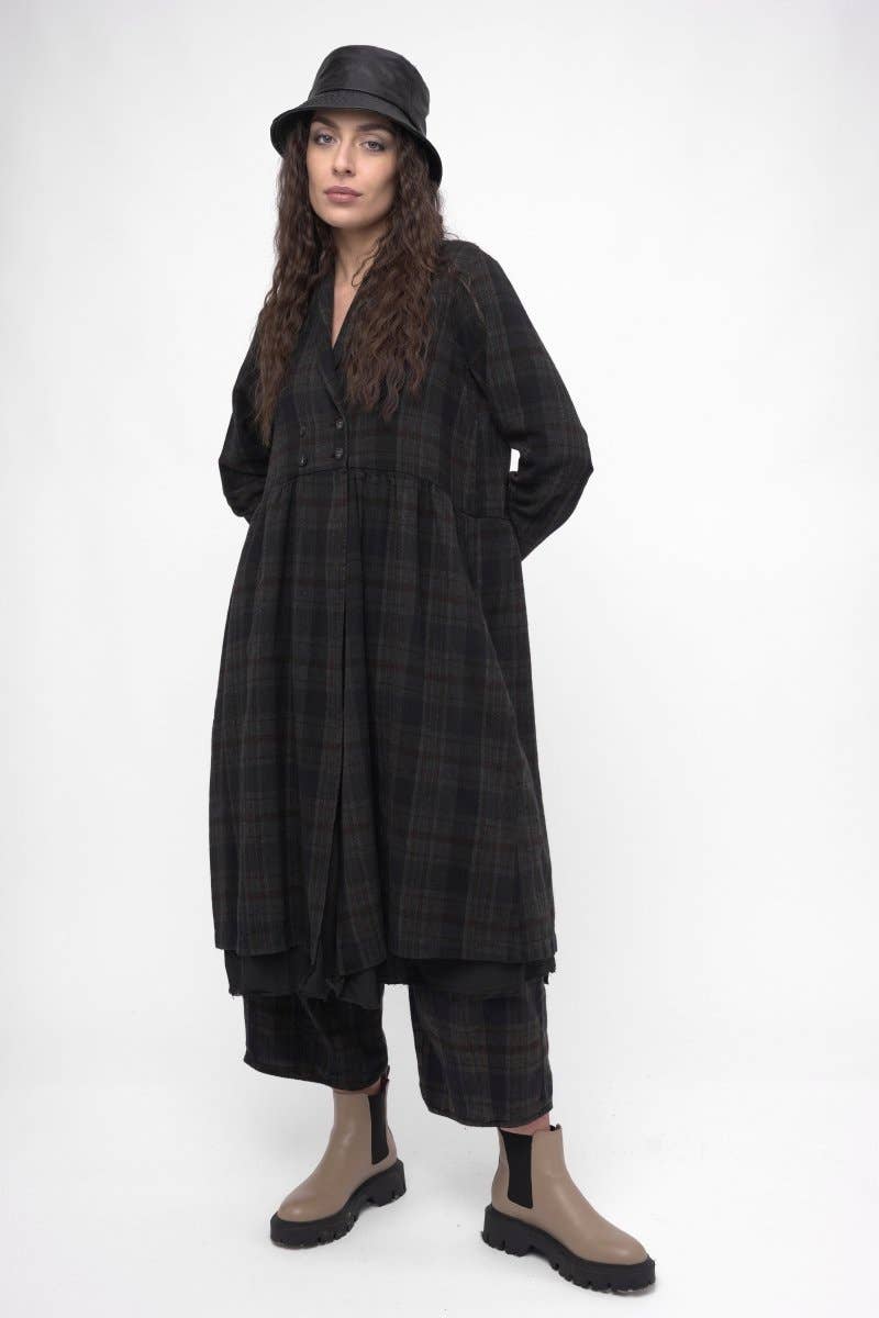 Baci & Amici Fashion - US Continental – Engroshandel Kjole - Dame – Bomuld Plaid Overcoat Kjole1