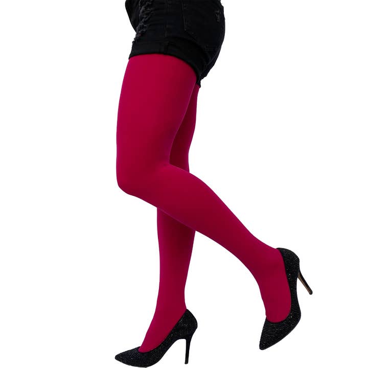 Malka Chic - Wholesale Tights - Women's - Cherry Pink Opaque Tights Plus Size for Women