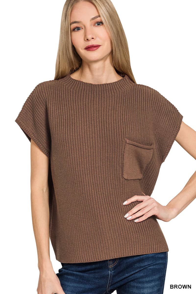 42POPS - Wholesale Knit Sweater - Women's -  Mock Neck Short Sleeve Sweater7